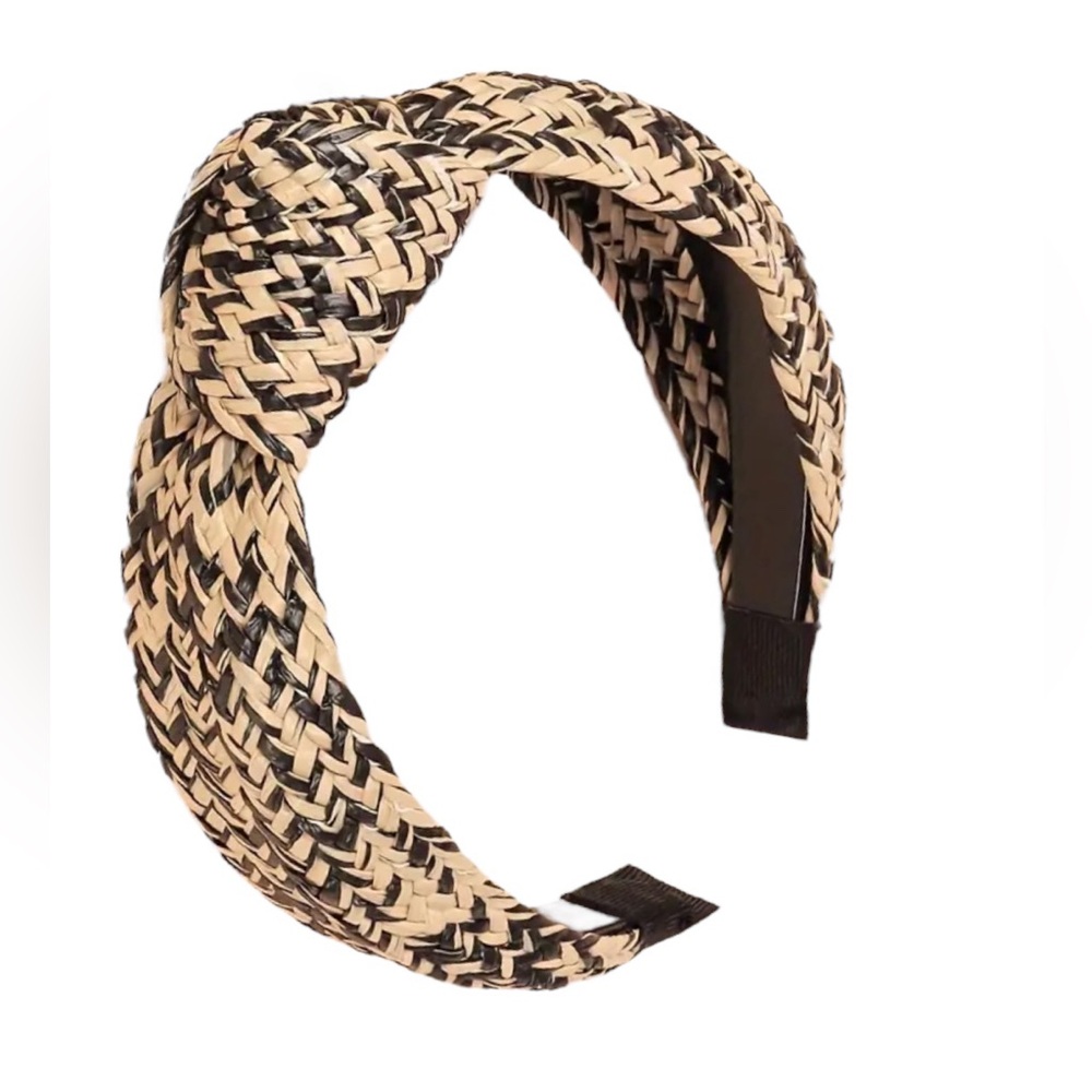 Black & Tan Woven Raffia Knotted Headband - Picture 1 of 2